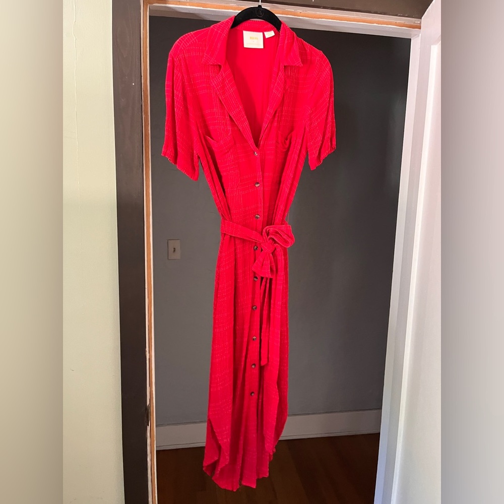 Maeve belted midi dress in Red, size medium